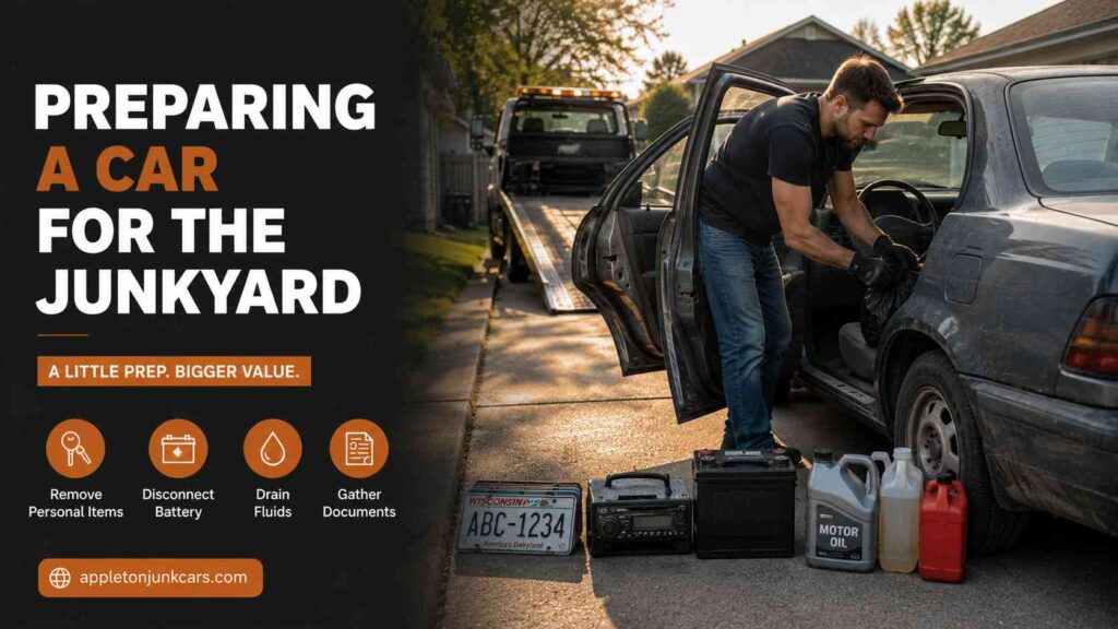 preparing a car for the junkyard