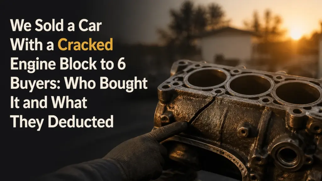 We Sold a Car With a Cracked Engine Block to 6 Buyers: Who Bought It and What They Deducted